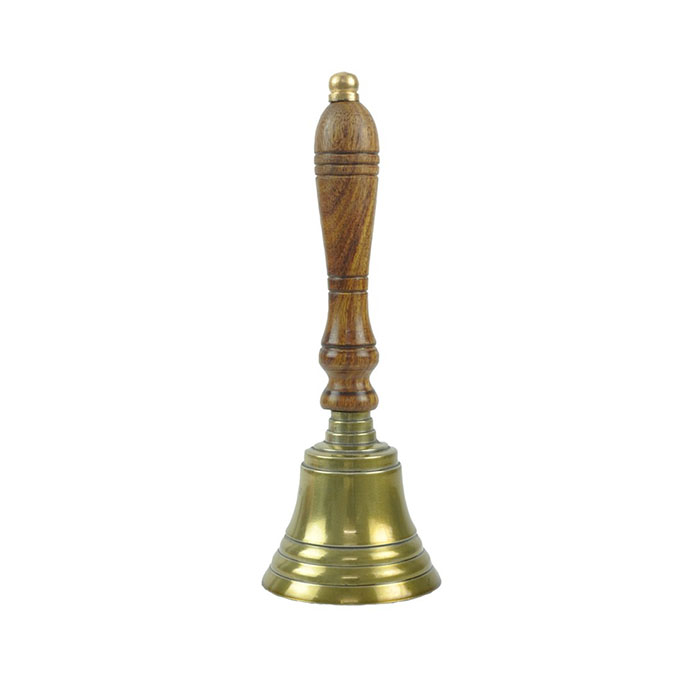 Bell With Wooden Handle Antique Brass Finish Small